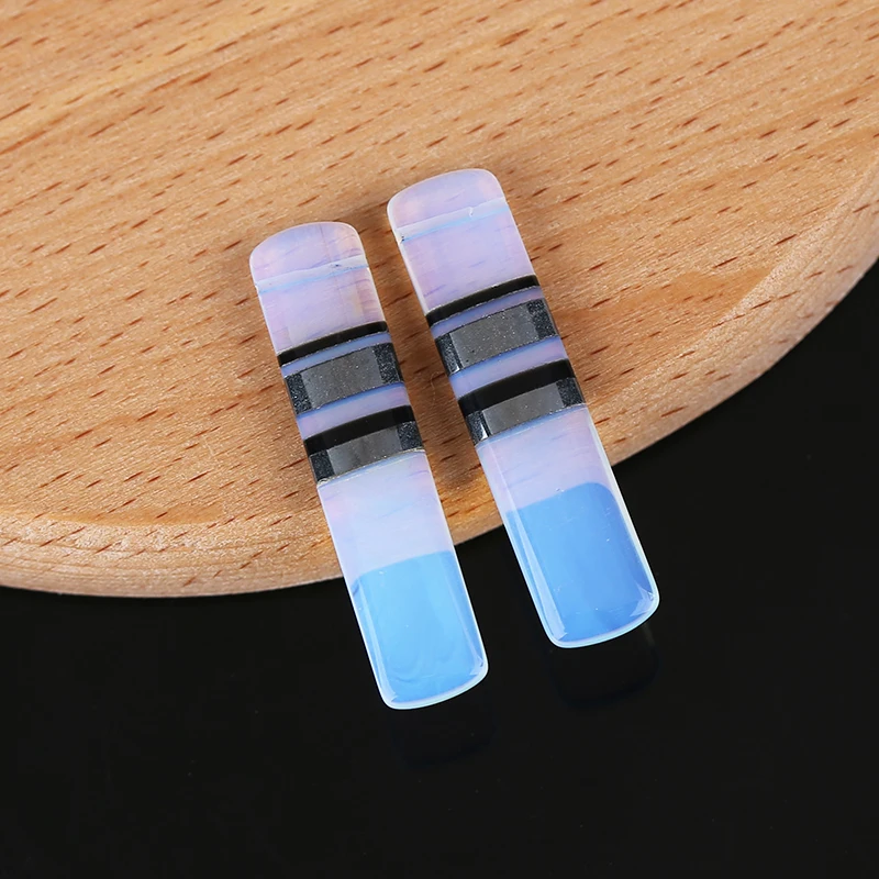 New Design Semiprecious Stones Jewelry Hematite,Obsidian,Opalite Intarsia Earring Beads 38x9x4mm 8g