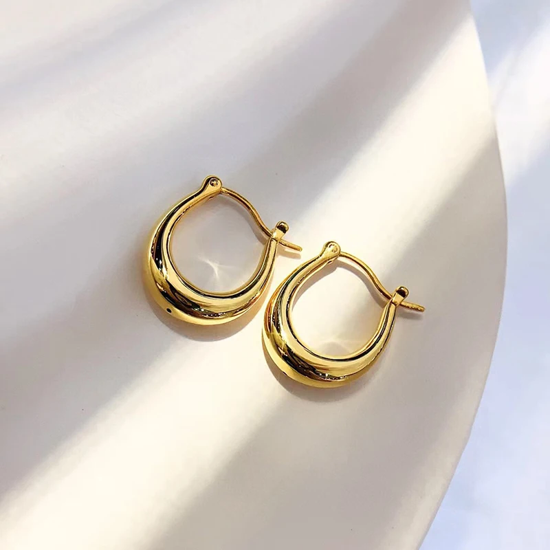 YUNLI Real 18K Gold Hoop Earring Pure AU750 U Shape Luxury