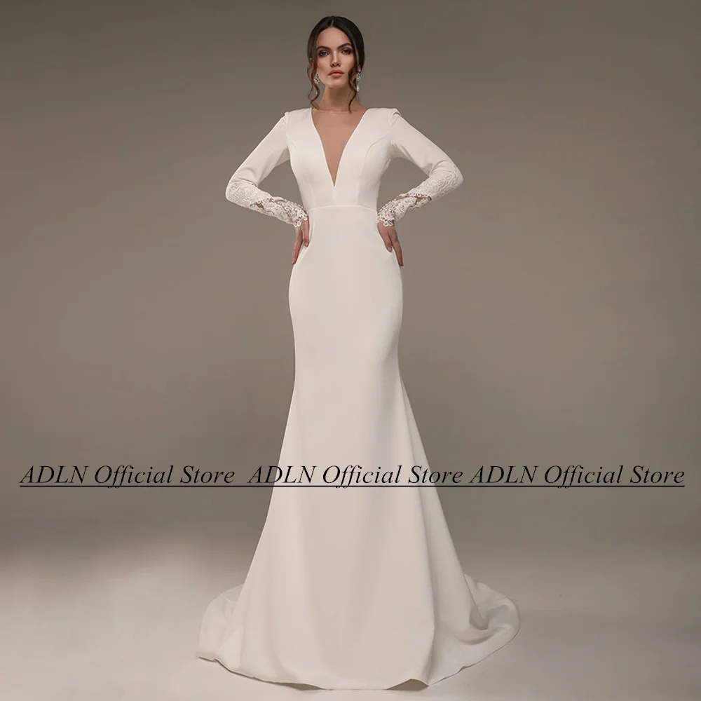 Wedding-Dress-Mermaid-Customized-V-Neck-Full-Sleeves-Beading-Applique ...