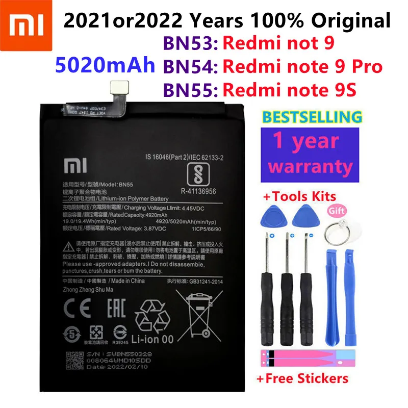100% Оригинальный 5020 мАч BN53 BN54 BN55 Сменный аккумулятор для Xiaomi Redmi Note 9 Pro 9S мобильный