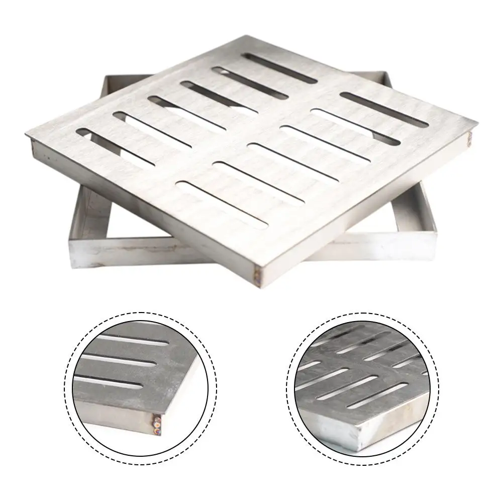 Stainless Steel Drain Grate 1pc Outdoor Drainage Cover Channel Grate Double-row Hole Rainwater Floor Drain With Frame