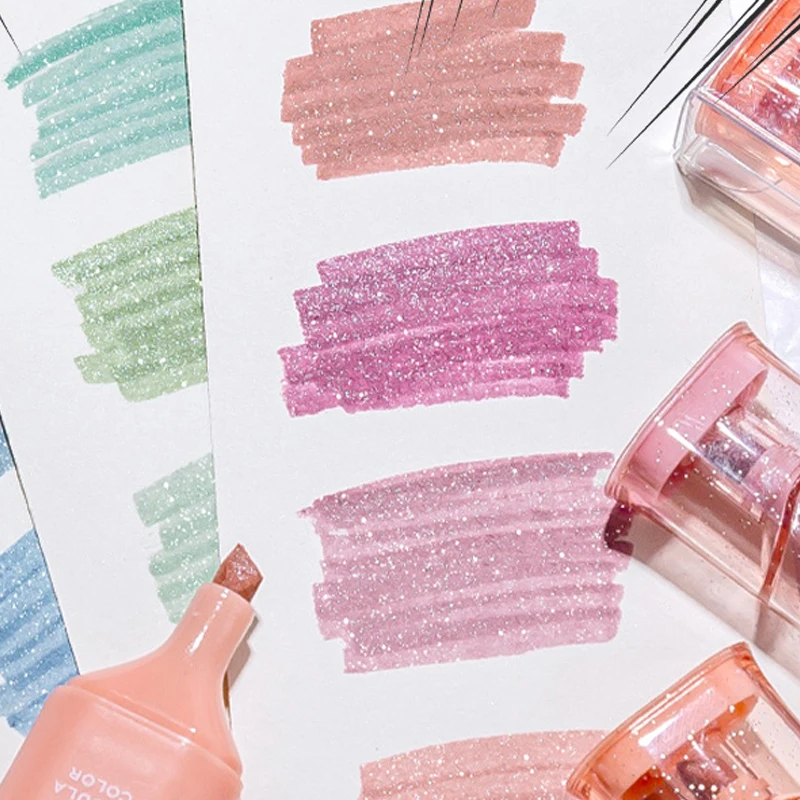 Glitter Highlighters, Flexible Line Width and Smudge-Proof Water