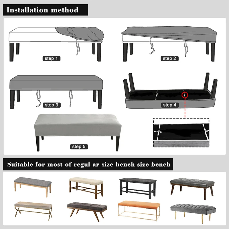 Luxurious Velvet Long Bench Cover - Stretchable and Soft Rectangle Elastic Chair Cover