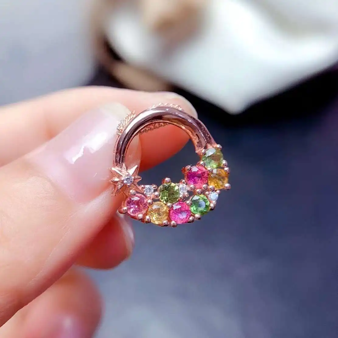 

Fashion flower stars natural Multicolor Tourmaline pendant S925 silver Natural gemstone Pendant Necklace women party jewelry