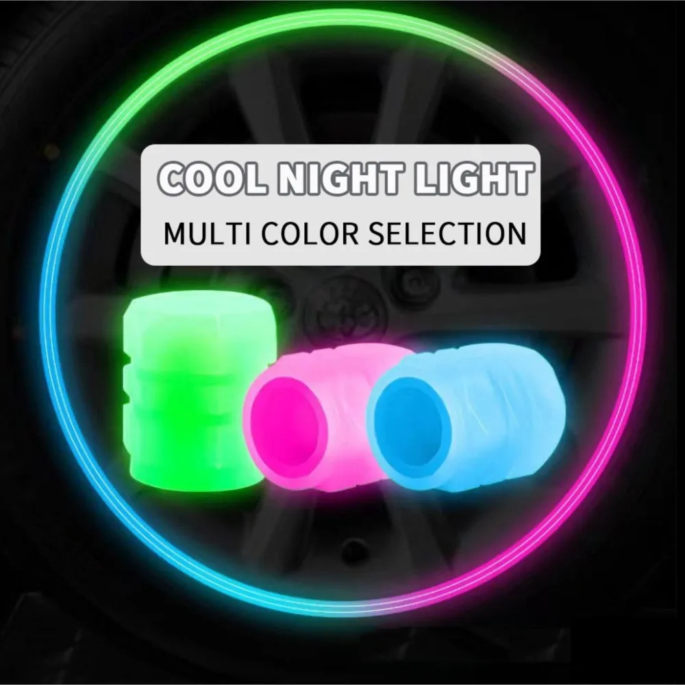 Tire Valve Caps Glow In The Dark Luminous Car Fluorescent Motorcycle Bike Wheel Tyre Hub Cover Decor