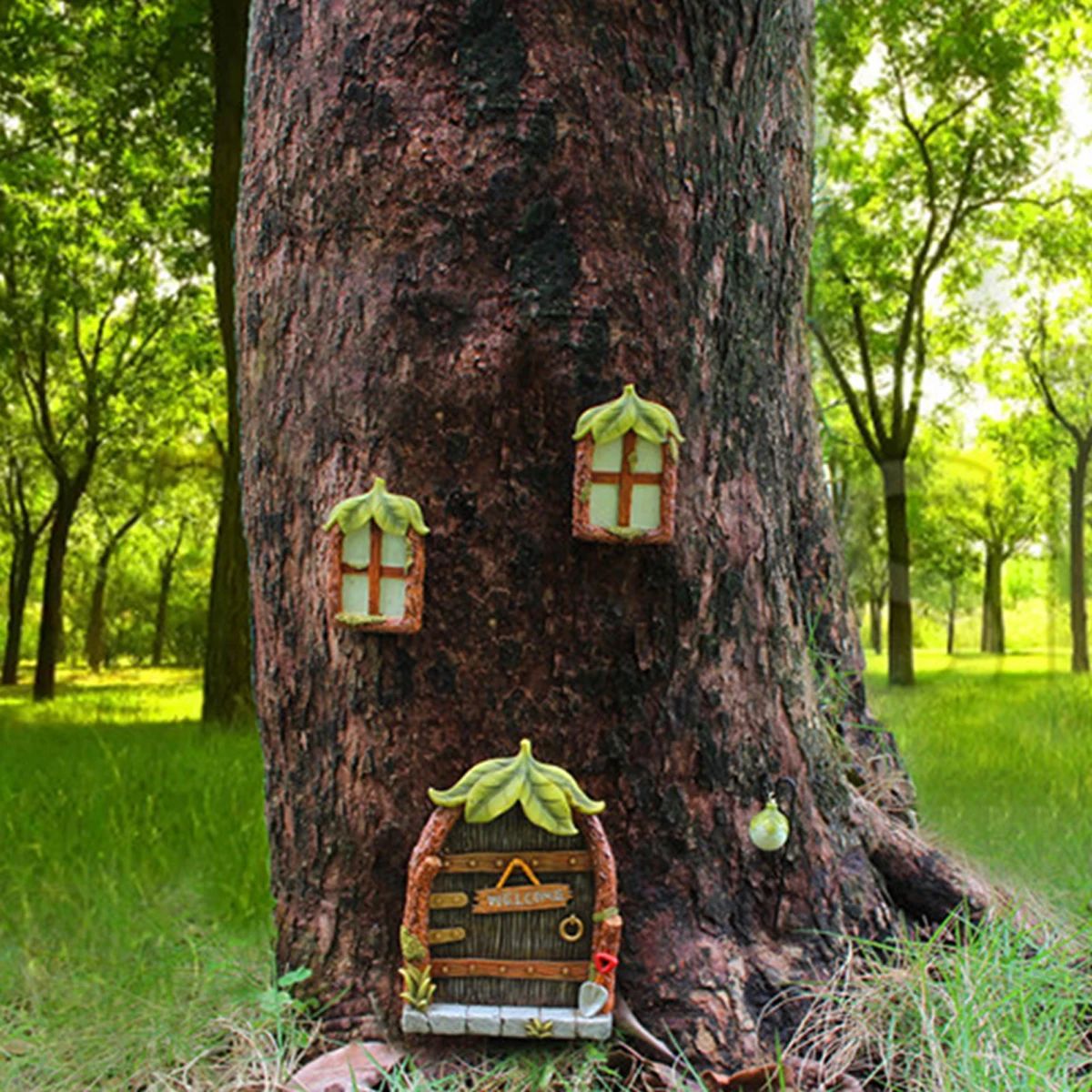 Resin Ornaments Garden Decoration Resin Statue Resin Handicraft Ornaments Resin Ornament Resin Leaf Fluorescent Doors and Windows Creative Micro Landscape Large Tree Decoration Tree Hanging Palace Decorat 1 set