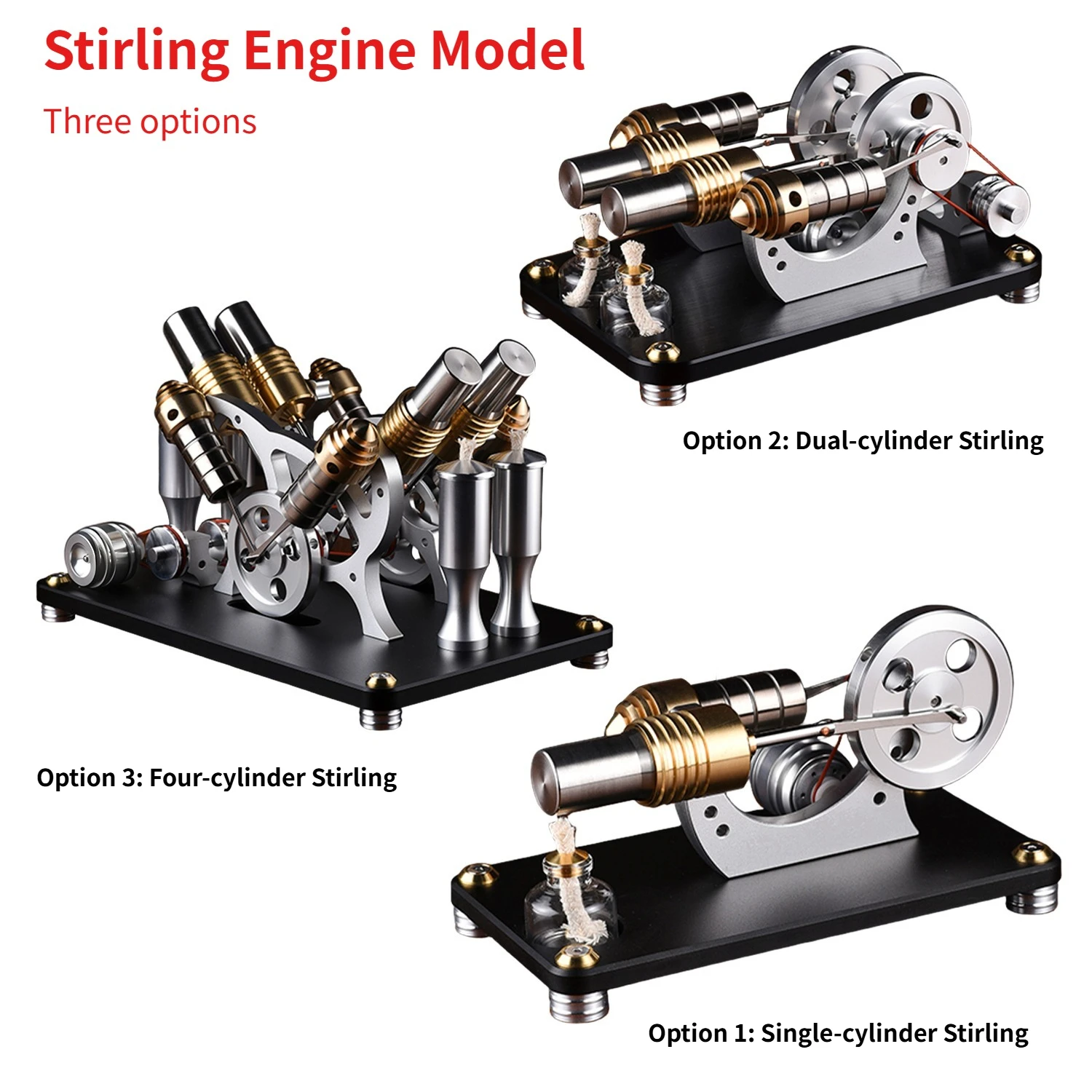 スターリングエンジン全金属機、ツインシリンダー、4気筒、ハイエンド