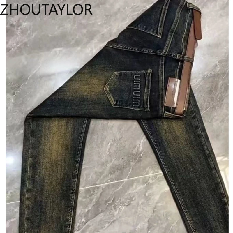 ZHOUTAYLOR 여성용 슬림 핏 하이 웨이스트 청바지, 오피스 레이디 패션, 프렌치 스타일 바지, 용수철 신상 스위트 팬츠, S4623