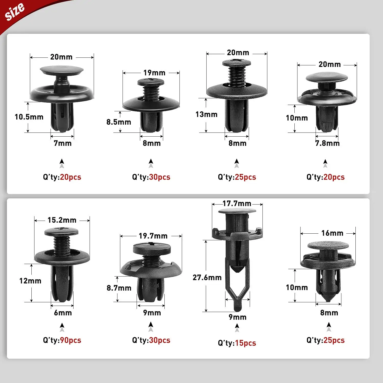 Auto Clips Car Push Retainer Clips Nylon Bumper Fender Rivets Kit Fasteners Remover for Toyota GM Ford Honda Acura Chrysler