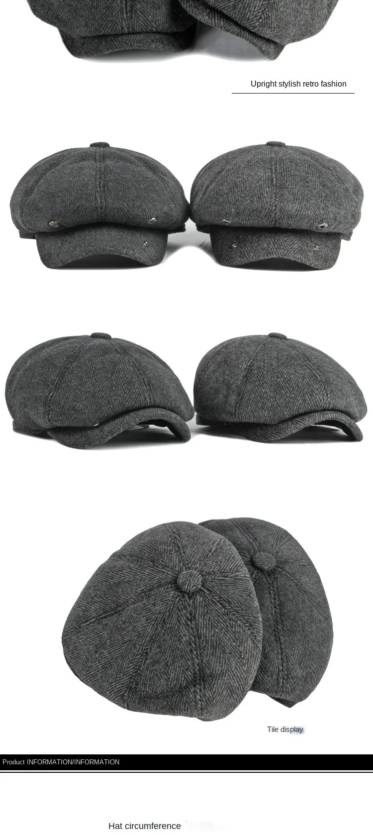 mens white beret Men's thickened Plush warm ear protection men's newspaper boy's hat middle-aged and elderly people's hat wool beret mens