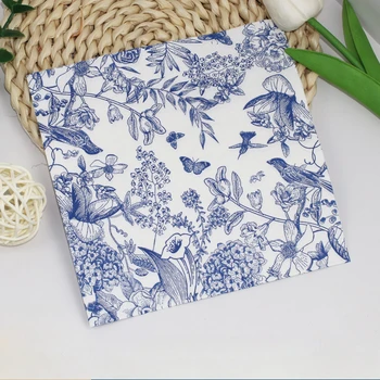 10/20 pz 33 cm 2 Strati Schizzo Fiore e Uccelli Stampato Carta da disegno Celadon Inchiostro Blu Stampato Carta velina Quadrata Decoupage FAI DA TE