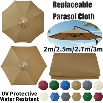 6/8 Rib Polyester Parasol Replacement Cloth Outdoor Patio Umbrella Surface Rainproof Anti-UV Sunshade Garden Canopy