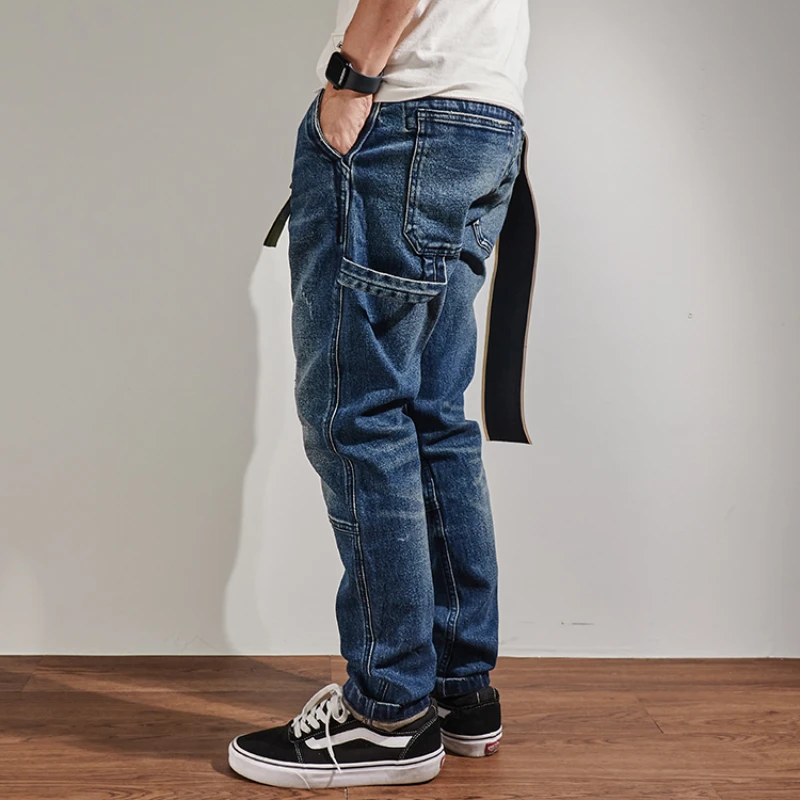 Thickened autumn and winter American heavy retro jeans men's straight tooling New Amikaji thickened stretch pants