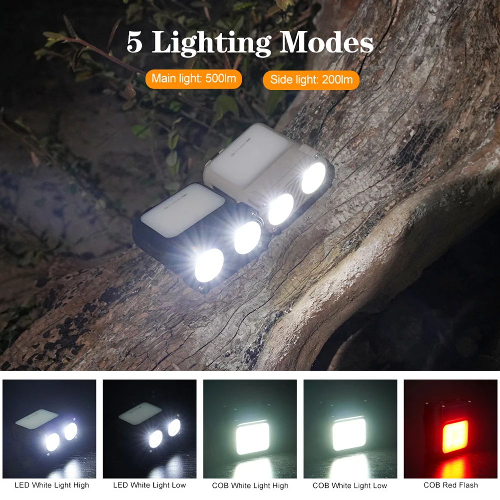

Dual Beam Cap Clip On Light Type-C Charging Keychain Light LED 1200mAh Portable 500LM 5 Modes Waterproof for Fishing Emergency