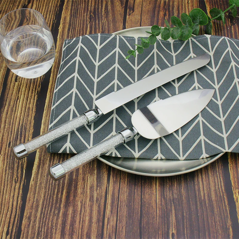 2pcs Wedding Cake Knife and Shovel set Acrylic Glasses Crystalline Handle Cake Pizza Server Pie Cutter Birthday Party Tool 11.5'