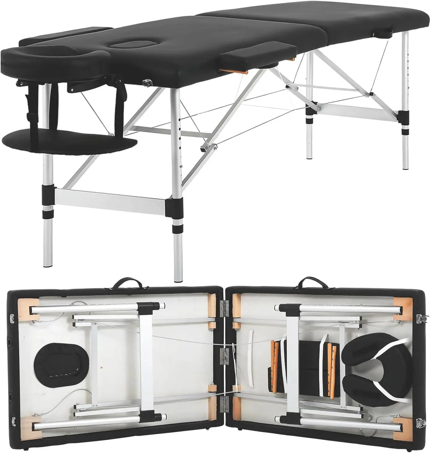 

Aluminium Portable Massage Table 73 Inch 2 Fold Height Adjustable W/Face Cradle, Portable Carry Case Style Massage Table