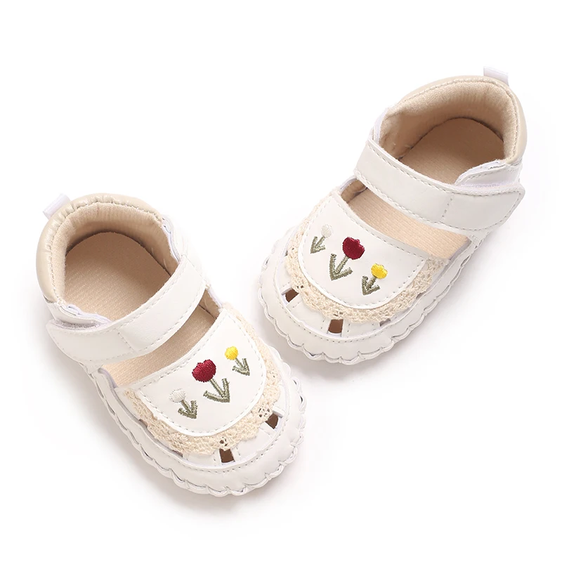 【Exclusive Online Deals】 VALEN SINA Embroidered Flowers Toddler First Walker Baby Crib Baby Summer Sandals Infant Girl Shoes Rubber Soft Sole Non-Slip.