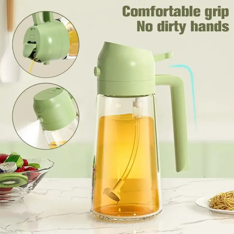 Spruzzatore E Dispenser Per Olio 2 In 1 Da 470 Ml – Bottiglia In Vetro Con Tappo Spray E Versatore, Ideale Per Cucinare, Friggere E Condire Insalate
