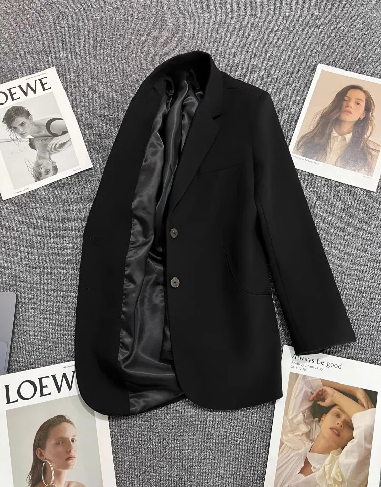 

Autumn and winter women's casual solid color single breasted pocket decoration loose jacket