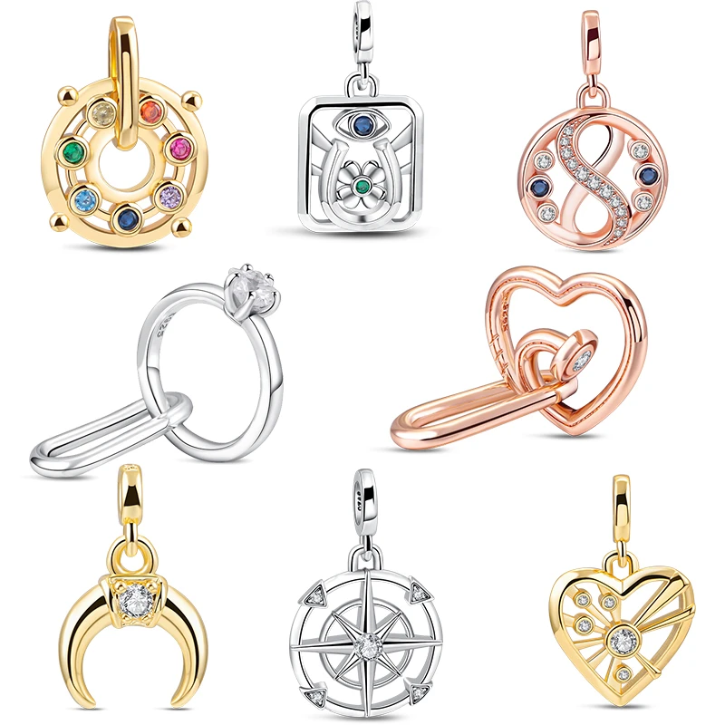 New Charm Me Naunted Heart Styling Double Link Marry Me Evil Eye Moon Beads Mini Ciondola Fit Bracciale Pandora Originale