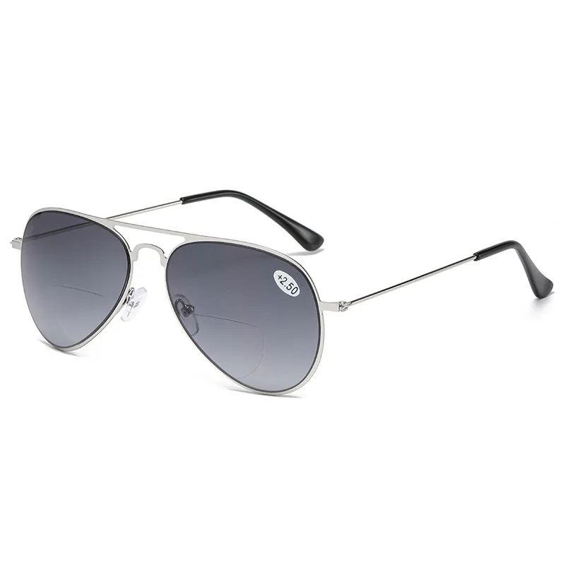 

Classic Gray Pilot Dual-use Bifocal Reading Glasses Outdoor Near Far Sunglasses Black Silver Tinted Lens Magnifier