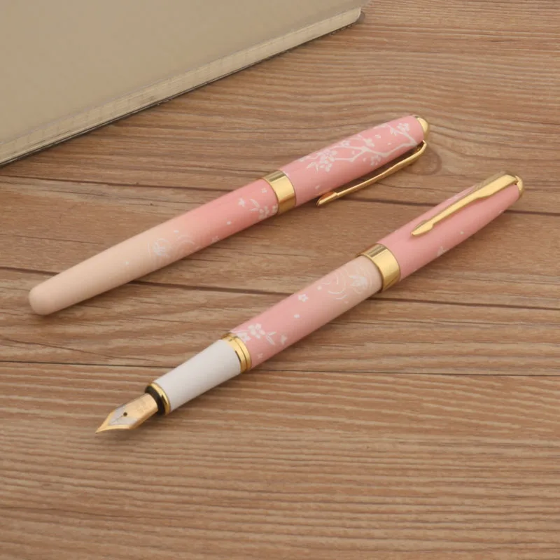 1Pc Pen + 10Pc Ink Metal 83 Penna Stilografica Fiori Rosa F Nib Business Office School Supplies Penne A Inchiostro
