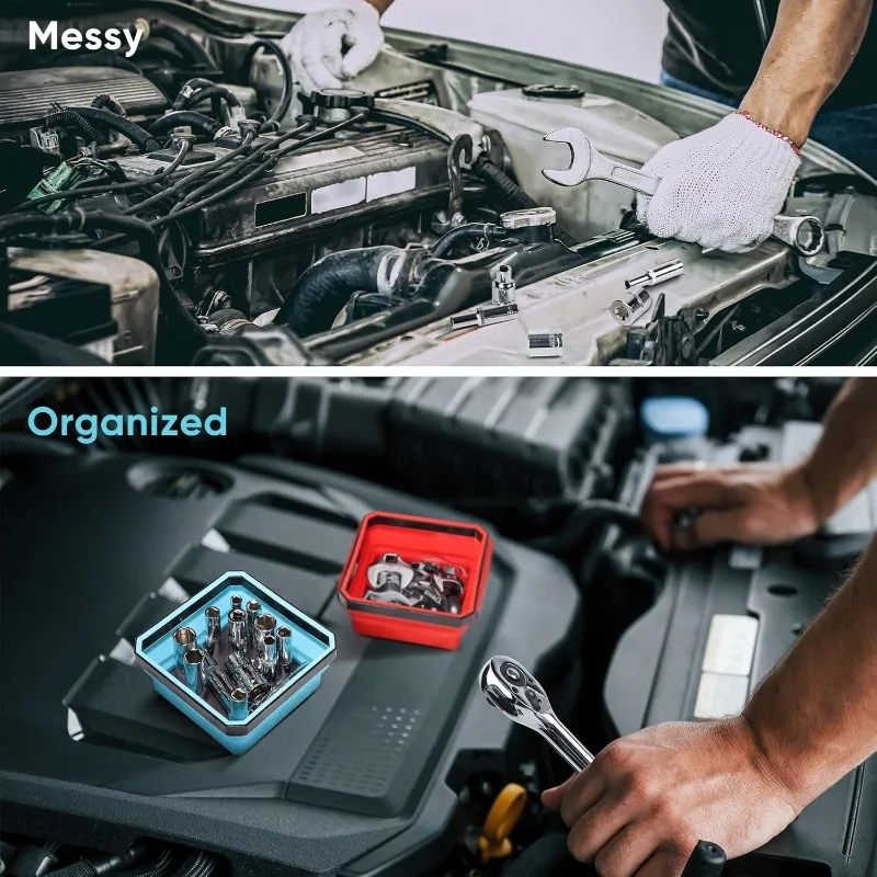 자석 부품 트레이 접이식 실리콘 나사 볼트 너트 보관 트레이 정리함 사각형 하드웨어 도구 자석 보관함 그릇