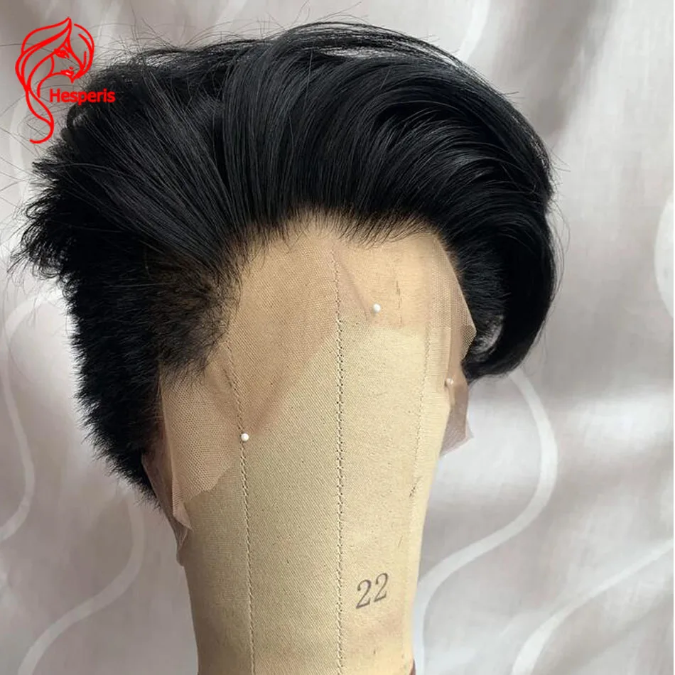Hesperis Black Full Lace Boy Men Wig Shaved Human Hair Short Sideburns Cut Full Lace Wig Pixie Cut Human Hair Short Wigs