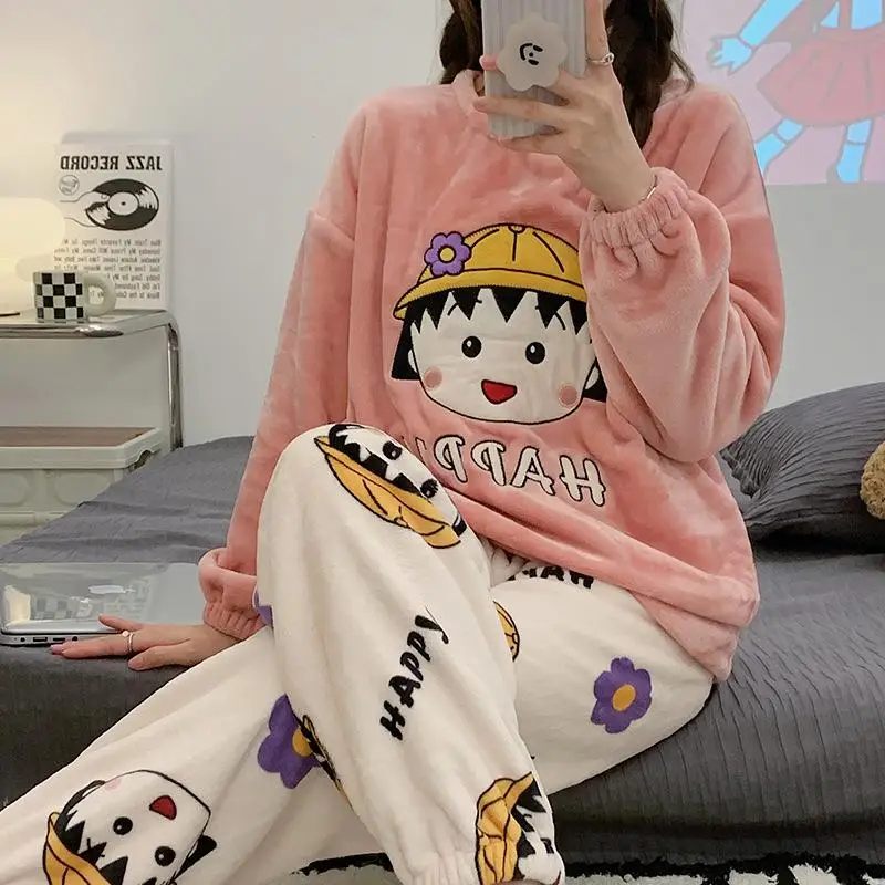 

Cartoon Small Meatball Plush Sleepwear Winter Leisure Comfort Thickening Coral Velvet Pajamas Cute Giris Household Clothes Gift