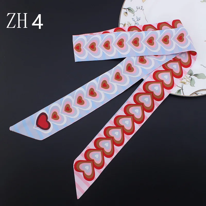 2024 New Design 120cm Heart Print Scarf Small Women Silk Scarf Brand Bag Hair Ribbons Fashion Head Scarf Long Scarves 2