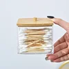 1Pcs Cotton Swab Holder, Cotton Swab Dispenser with Bamboo Lids,Bamboo Bathroom Storage Jars Storage Containers Clear Plastic 1