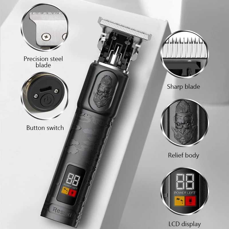 T9 LCD Electric Hairdresser Oil Shaving Head Electric Pusher Carving Pusher Clipper Hair Precision Trimmer Men Care