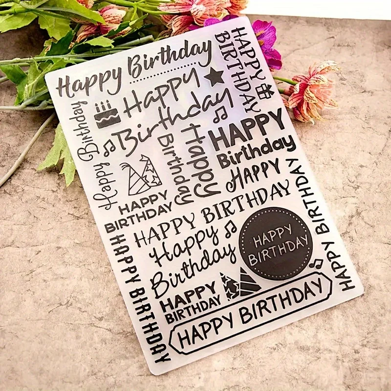 One Embossed Folder Happy Birthday Pattern Plastic Embossing Folder Card Printing Sticker Photo Album HandmadeDIYDecoration plastic embossing folder embossing folder