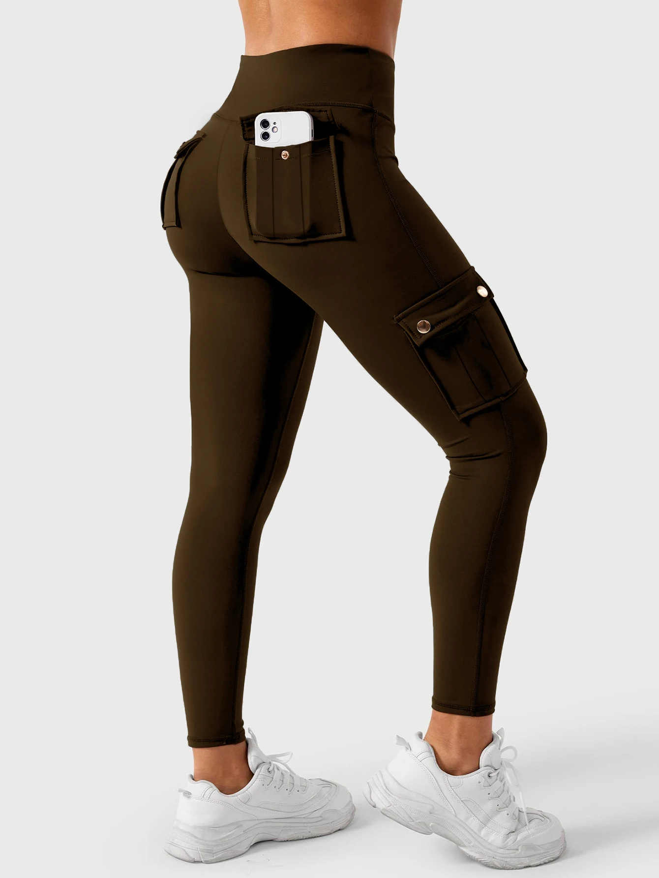 Cargo Yoga Leggings für Damen, hohe Taille, mehrere Taschen, Po-Lifting-Effekt, Workout-Leggings, hochelastisch, für Fitness, Gym, Laufen – Detail 4