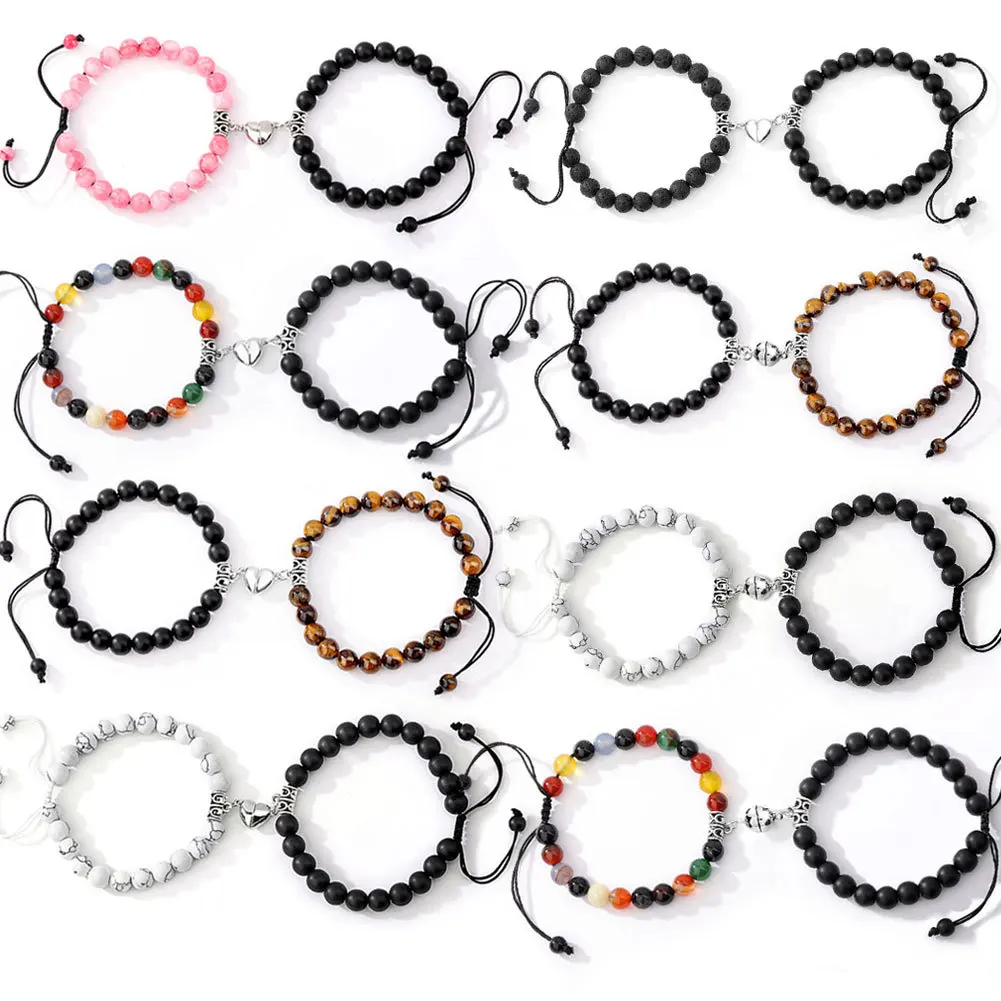 JIEYAO Bracciali Magnetici Per Coppie – Pietre Naturali Con Cuori Ad Incastro, Regalo Per Relazioni A Distanza - 2