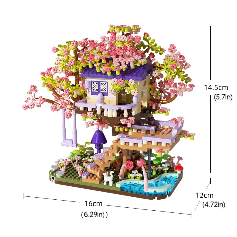 DIY Sakura Treehouse Building Blocks Set Diy Cherry Blossom Bricks Tree Model Ornament Romantic Christmas Gift for Girlfriend