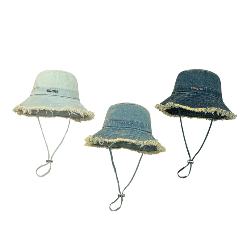 

Bucket Hat for Adult Teenagers Wide Brim Foldable Soft Fisherman Hat Spring Summer Anti-uv Hat Frayed Edge Design