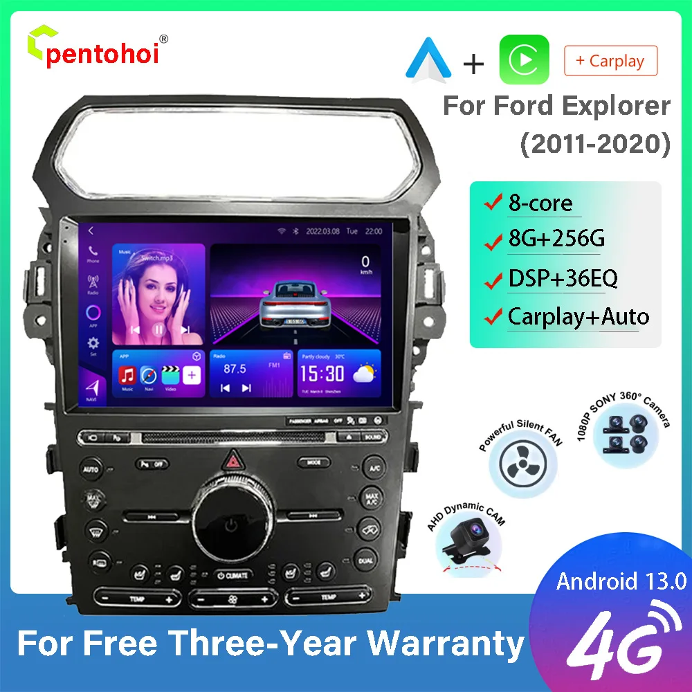 

Pentohoi Android 13,0 для Ford Explorer 2011-2020 сенсорный экран автомобильное радио стерео Мультимедийный Плеер для Carplay Andorid авто 8G + 256G
