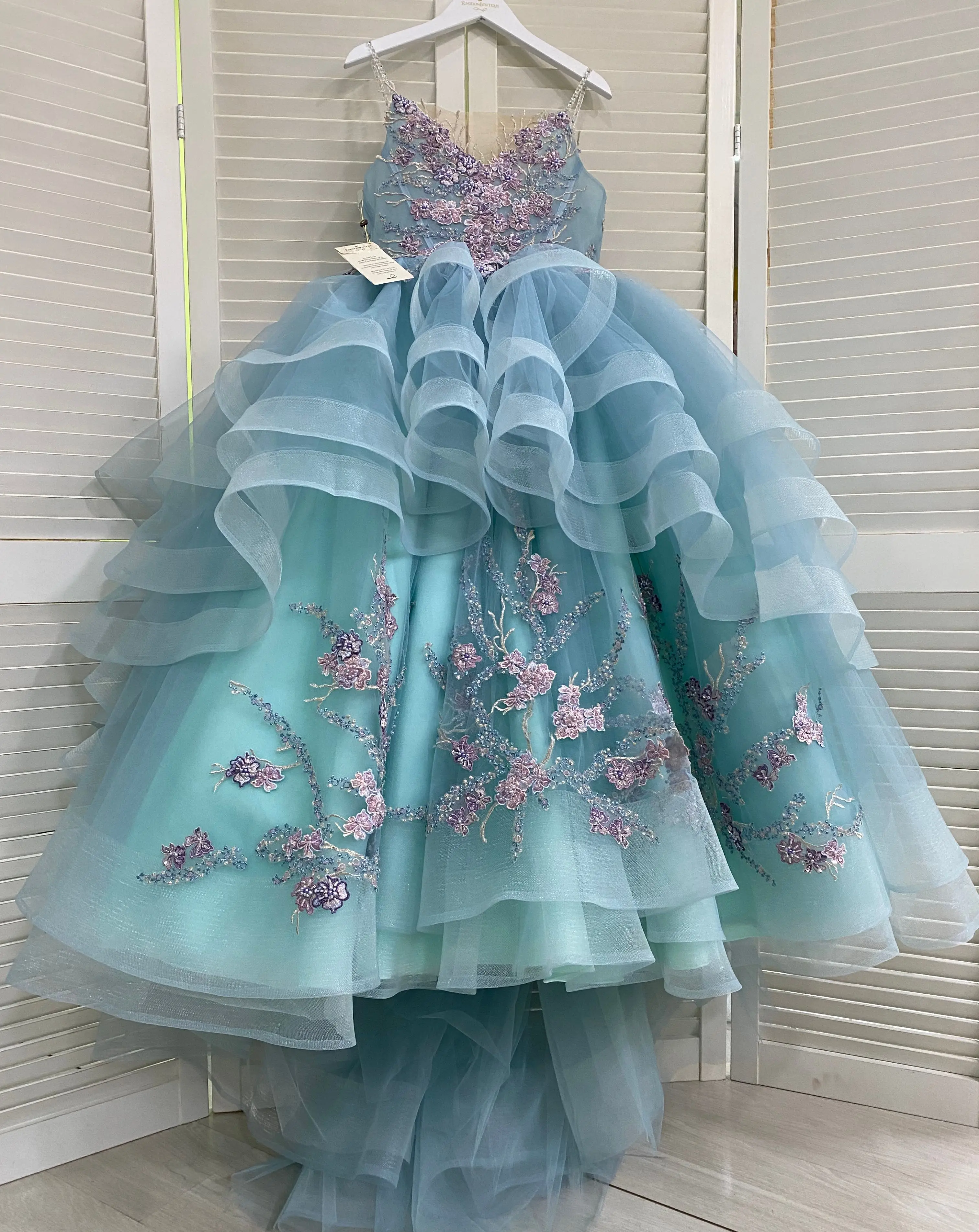 

Real Photo Sky Blue Flower Girl Dresses for Birthday Party Christmas Kids Pageant Gowns Tulle Beads Appliqued Vestidos