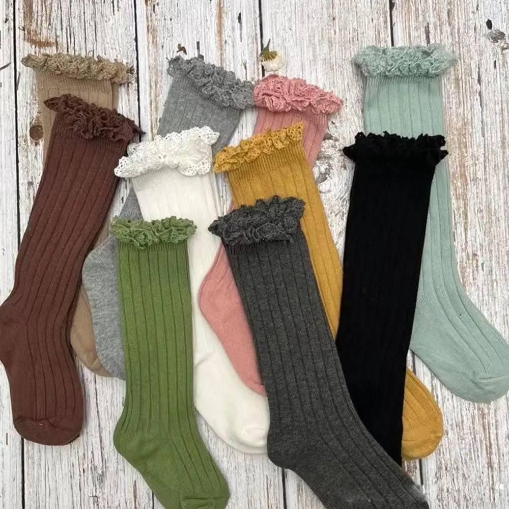 

Cute Cotton Solid Color Comfortable Lace Autumn Korean Style Stockings Kids Hosiery Children Girls Long Socks Knee High Socks