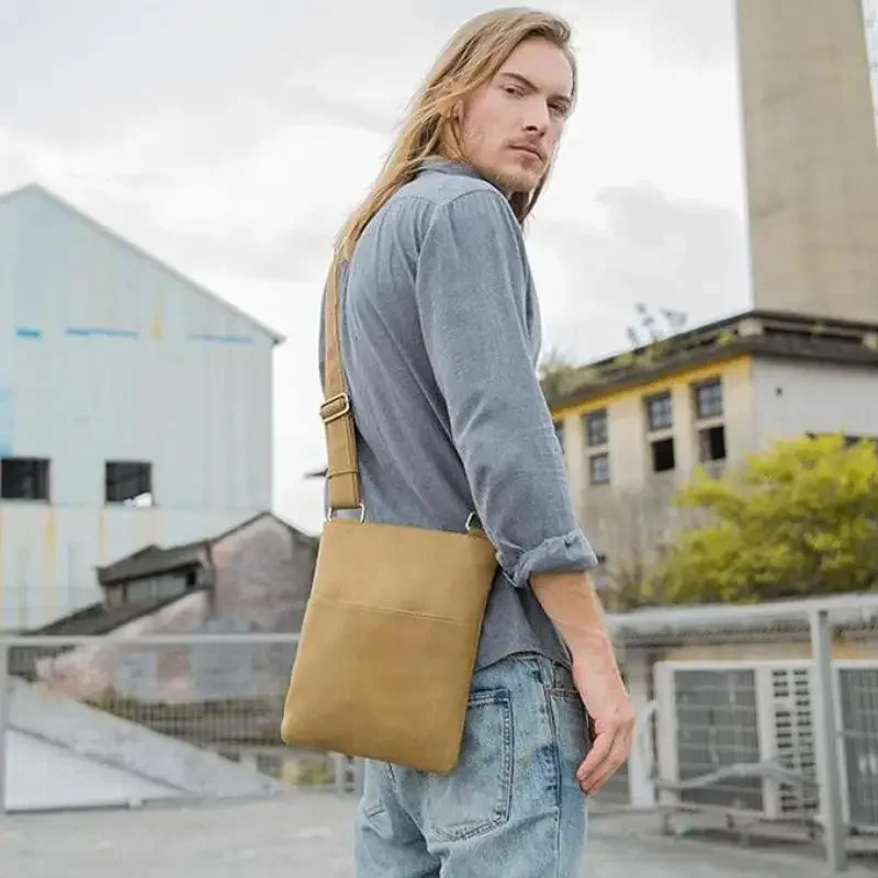Genuine Handmade Crazy Horse Leather Men's Shoulder Bag