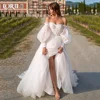 LORIE Puff Sleeve Wedding Dresses with Split Appliques Lace off Shoulder Tulle vestidos de novia Sweetheart Boho Bride Gown 2024 1