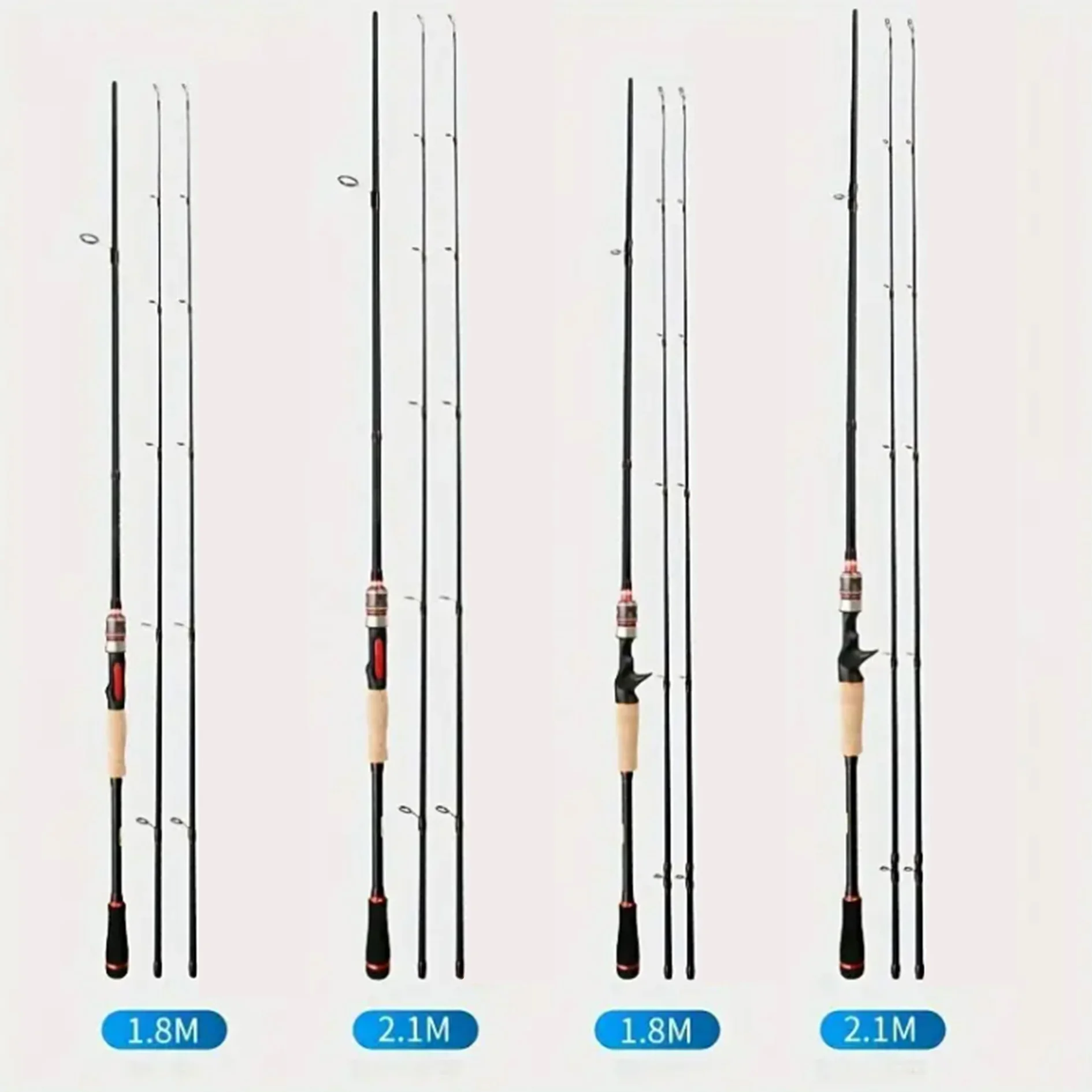 1.8m Luya Rod, Double Tip, High Carbon Material Rod Body, Suitable For Fishing In Various Waters, Black With Red_voghion.com