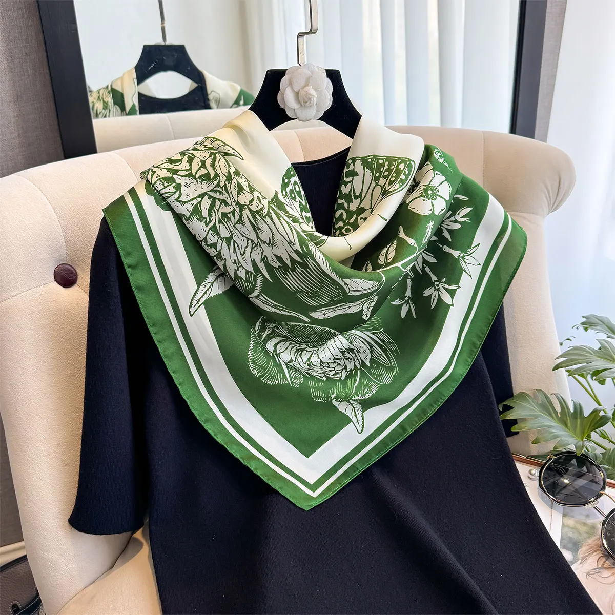 Spring and Summer Floral Design 90*90cm Women Scarf Sunscreen Foulard Shawl Hijab Female Hair Hijab Wraps Neckerchief Bandanda