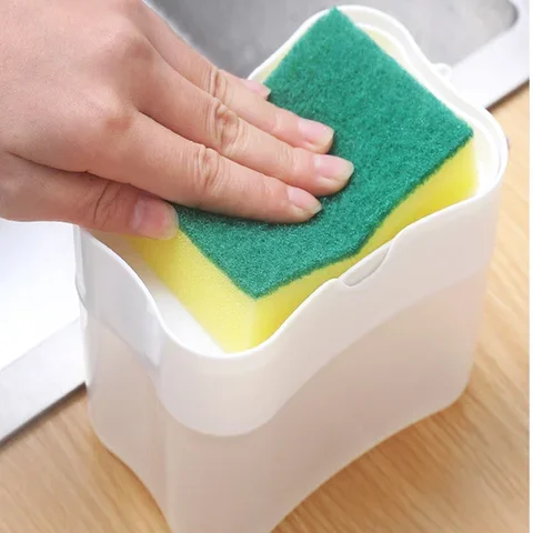 

2 in 1 Scrubbing Liquid Detergent Dispenser Press-type Liquid Soap Box Pump Organizer with Sponge Kitchen Tool Bathroom Supplies