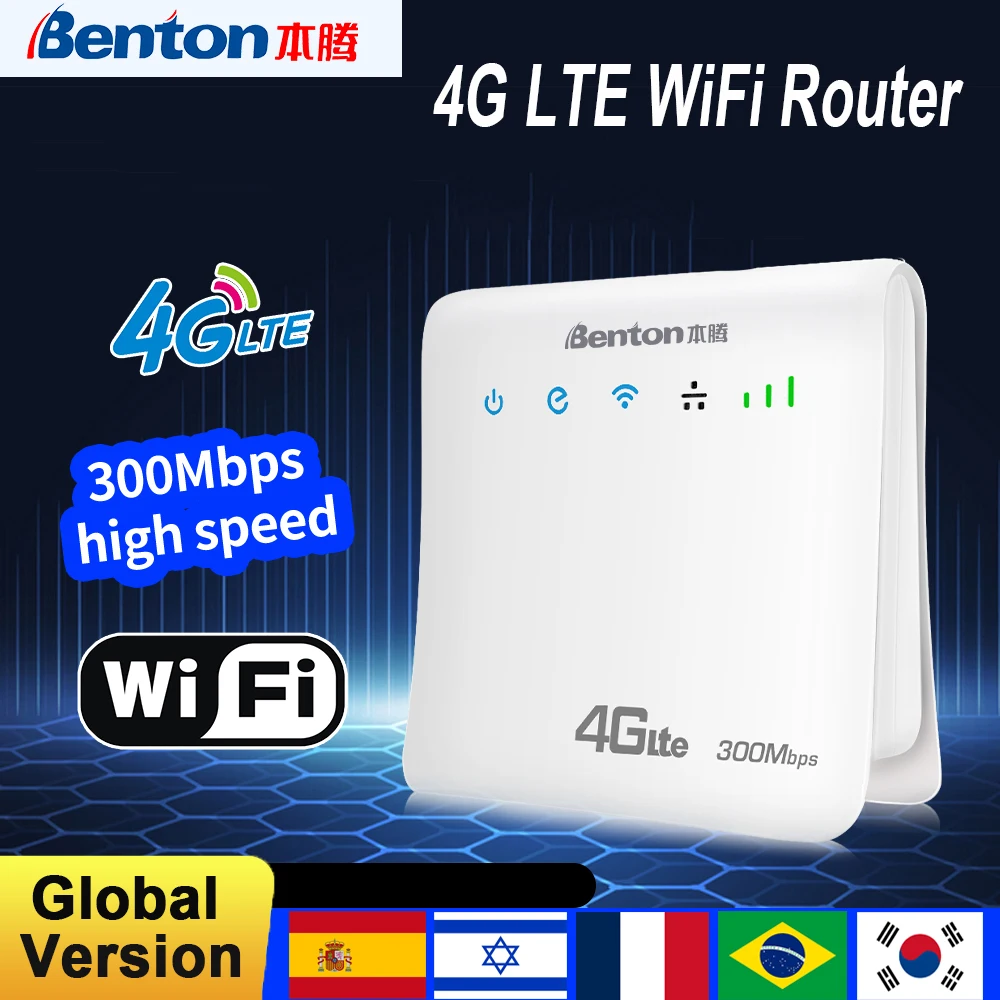 Benton 4G LTE WiFi Router 300Mbps 2.4G WiFi CPE Wireless Router with SIM Card Slot 4G SIM Router Modem Europe Korea Version