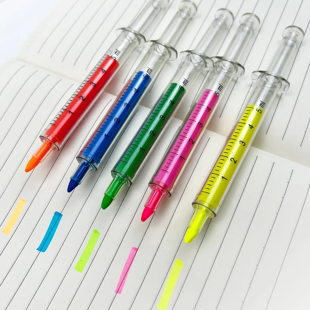 50pcs 크리 에이 티브 마커 펜 치과 주사기 모양의 아트 마커 컬러 형광펜 형광 펜 학교 공급 치과 의사 선물