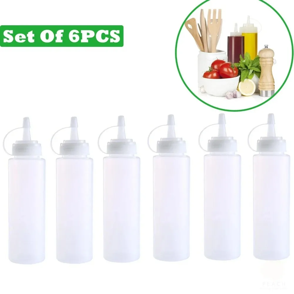 Condiment Squeeze Bottle 6pcs Hot Sauces Olive Oil Ketchup Mustard Dispensers 230 Ml