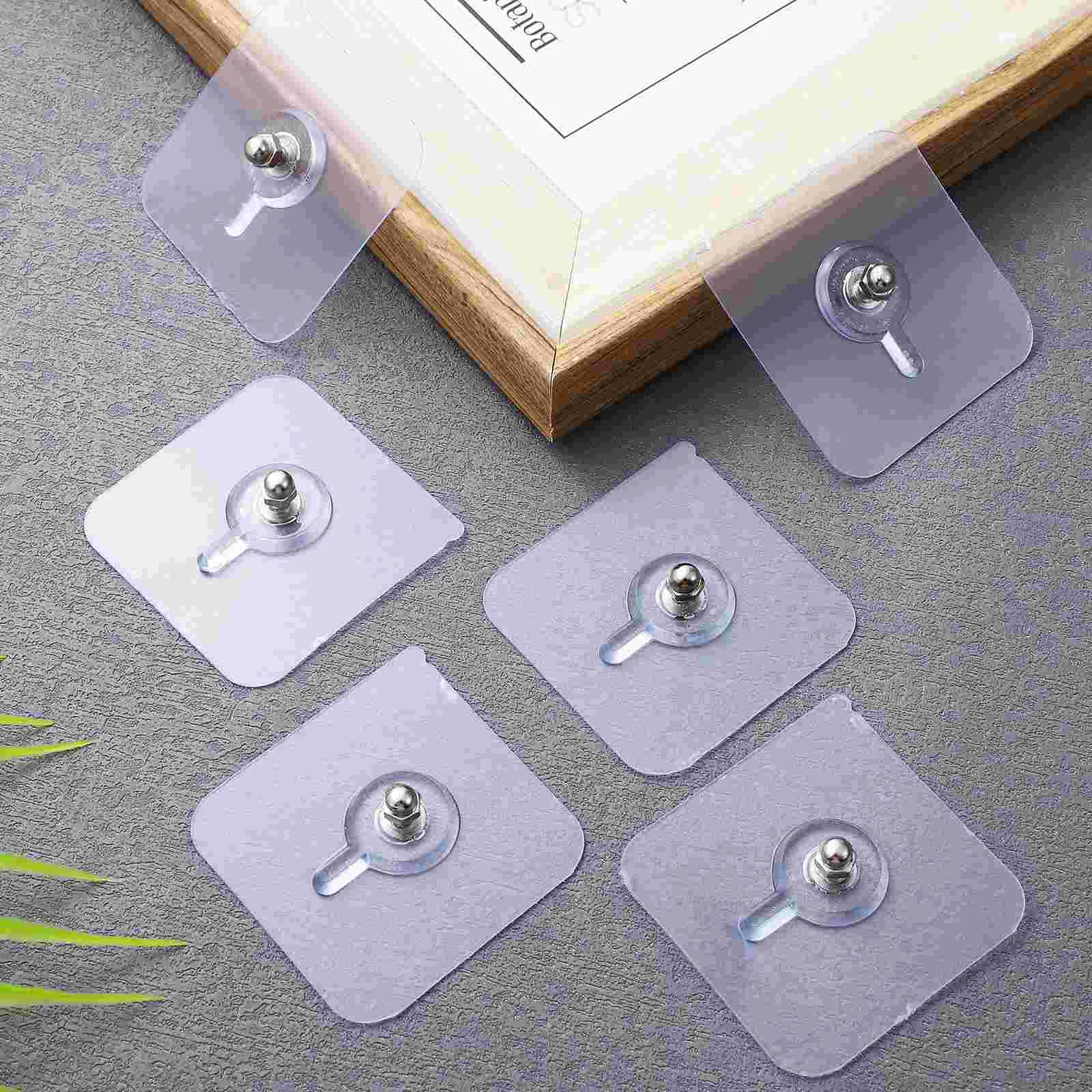 Self Adhesive Hooks 12 Pcs Transparent Square Wall Mount Screws Heavy Duty Clear Paper Holders Bath Towel Hanger Seamless Screw