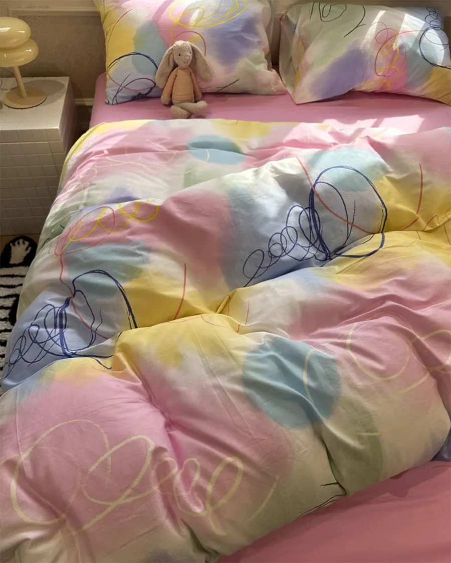 

Fashion colorful dopamine geometry bedding set,twin full queen king cute cotton home textile bed sheet pillow case quilt cover